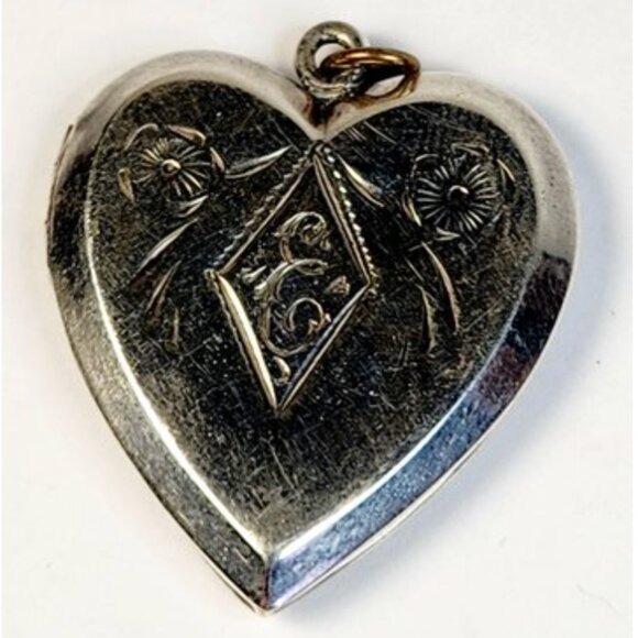 Vintage Silver Tone Masonic Heart Locket Pendant - Picture 1 of 7